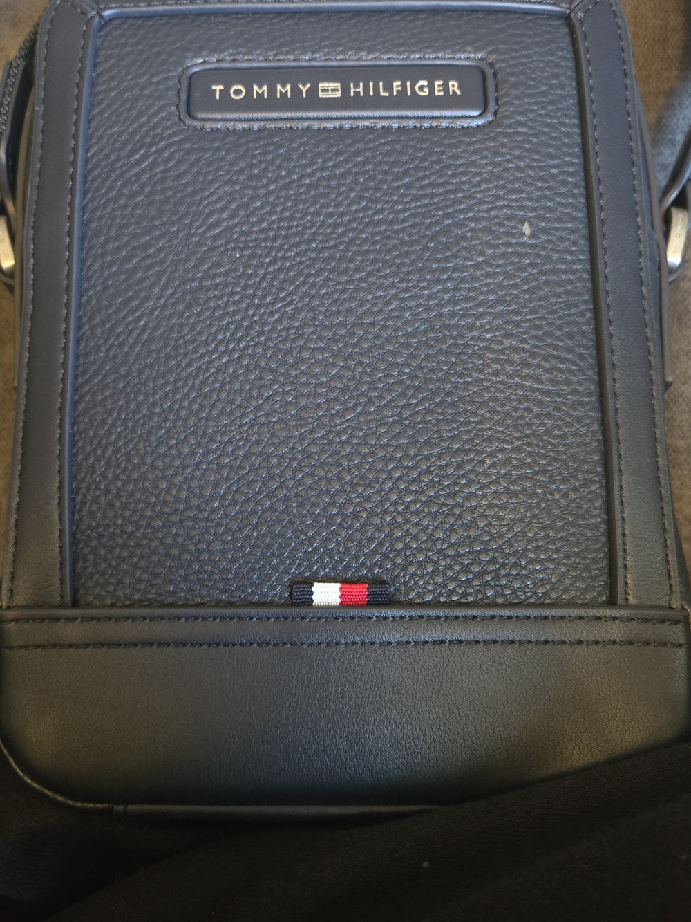 Tommy Hilfiger Black Pebbled Leather Crossbody Messenger